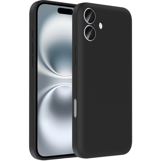 Apple iPhone 16 Plus (6.7) Kılıf İçi Kadife Dokulu Kartlık Hazneli Mat Vitra Silikon Kapak - Siyah