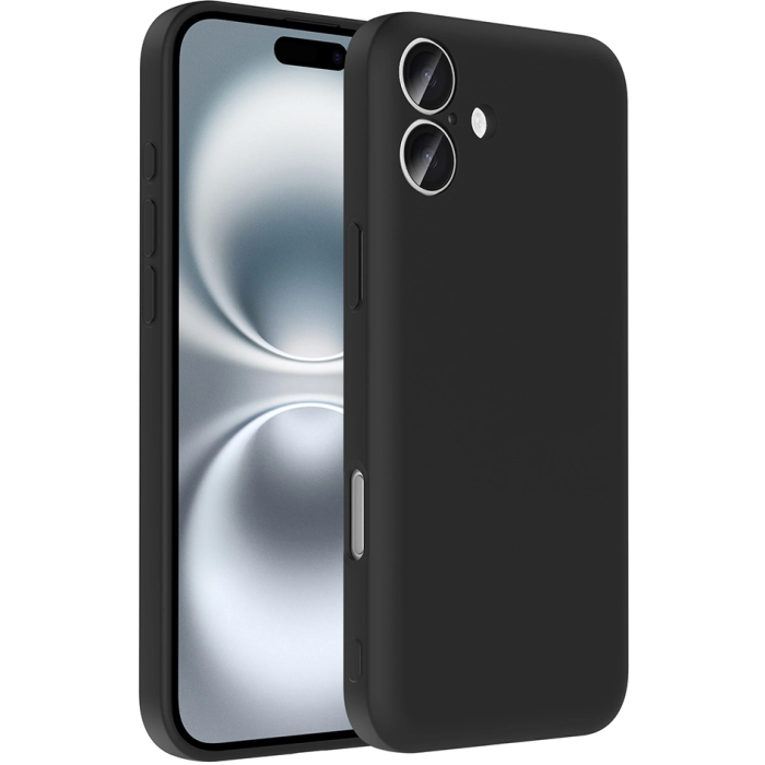 Apple iPhone 16 Plus (6.7) Kılıf İçi Kadife Dokulu Kartlık Hazneli Mat Vitra Silikon Kapak - Siyah