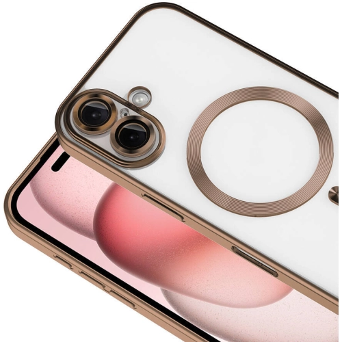 Apple iPhone 16 Plus (6.7) Kılıf Kamera Korumalı Şeffaf Magsafe Wireless Şarj Özellikli Demre Kapak - Gold