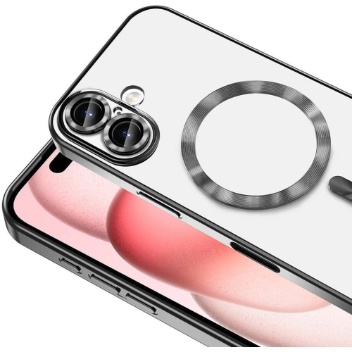 Apple iPhone 16 Plus (6.7) Kılıf Kamera Korumalı Şeffaf Magsafe Wireless Şarj Özellikli Demre Kapak - Siyah