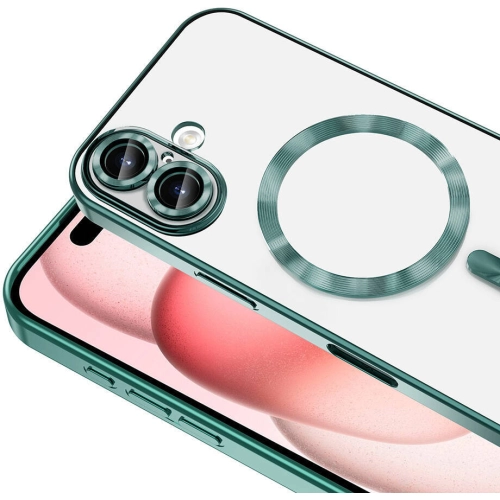 Apple iPhone 16 Plus (6.7) Kılıf Kamera Korumalı Şeffaf Magsafe Wireless Şarj Özellikli Demre Kapak - Gümüş