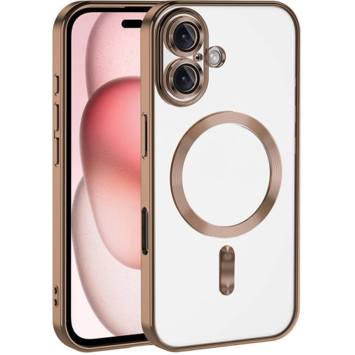 Apple iPhone 16 Plus (6.7) Kılıf Kamera Korumalı Şeffaf Magsafe Wireless Şarj Özellikli Demre Kapak - Bej Gold