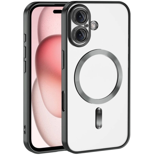 Apple iPhone 16 Plus (6.7) Kılıf Kamera Korumalı Şeffaf Magsafe Wireless Şarj Özellikli Demre Kapak - Siyah