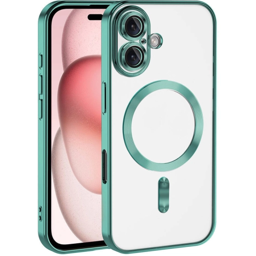 Apple iPhone 16 Plus (6.7) Kılıf Kamera Korumalı Şeffaf Magsafe Wireless Şarj Özellikli Demre Kapak - Yeşil