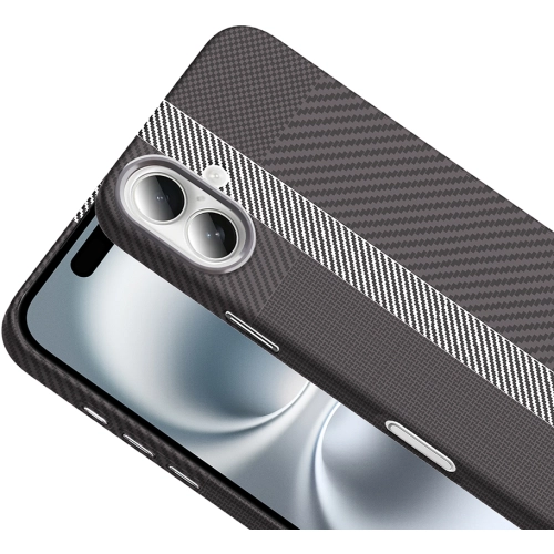 Apple iPhone 16 Plus (6.7) ile Uyumlu Kılıf MagSafe Şarj Özellikli Karbon Fiber Görünümlü Gros Kapak - Gri-Siyah