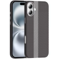 Apple iPhone 16 Plus (6.7) ile Uyumlu Kılıf MagSafe Şarj Özellikli Karbon Fiber Görünümlü Gros Kapak - Gri-Siyah
