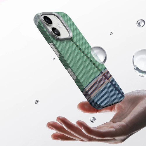 Apple iPhone 16 Plus (6.7) Kılıf Magsafe Şarj Özellikli Karbon Fiber Tasarımlı Benks Passion Green ArmorAir Kevlar Kapak - Yeşil
