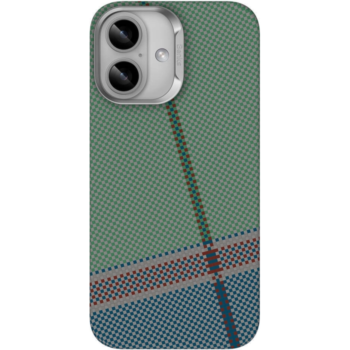 Apple iPhone 16 Plus (6.7) Kılıf Magsafe Şarj Özellikli Karbon Fiber Tasarımlı Benks Passion Green ArmorAir Kevlar Kapak - Yeşil
