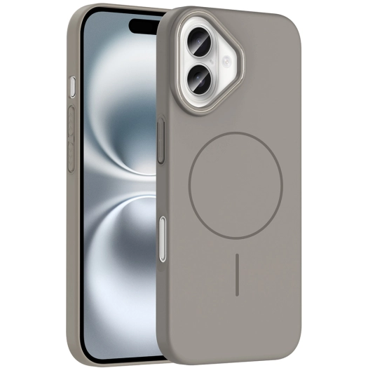 Apple iPhone 16 Plus (6.7) ile Uyumlu Kılıf Magsafe Şarj Özellikli Ruby Silikon Kapak - Gri