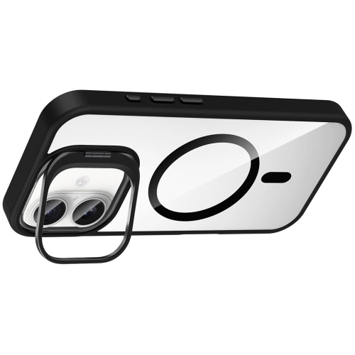 Apple iPhone 16 Plus (6.7) Kılıf Standlı ve Kamera Lens Hediyeli M-Safe Şarj Özellikli Etro Kapak - Siyah