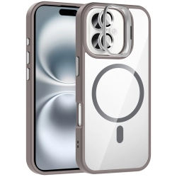 Apple iPhone 16 Plus (6.7) Kılıf Standlı ve Kamera Lens Hediyeli M-Safe Şarj Özellikli Etro Kapak - Desert Titanyum