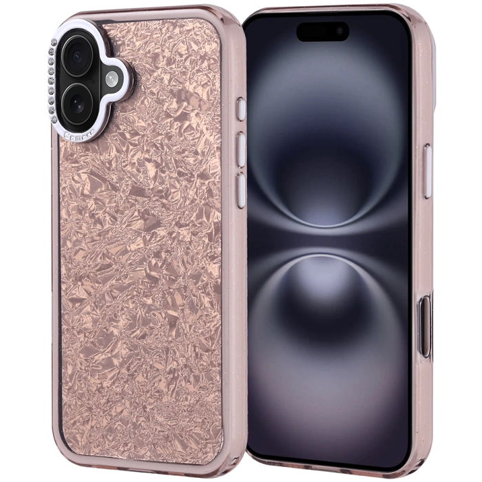 Apple iPhone 16 Plus (6.7) ile Uyumlu Kılıf Buzlu Parıltılı Lüks Kamera Lens Darbeye Dayanıklı Kapi Kapak - Gold