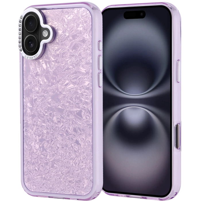 Apple iPhone 16 Plus (6.7) ile Uyumlu Kılıf Buzlu Parıltılı Lüks Kamera Lens Darbeye Dayanıklı Kapi Kapak - Lila