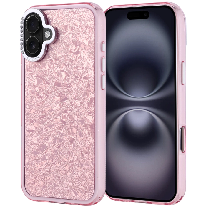 Apple iPhone 16 Plus (6.7) ile Uyumlu Kılıf Buzlu Parıltılı Lüks Kamera Lens Darbeye Dayanıklı Kapi Kapak - Pembe