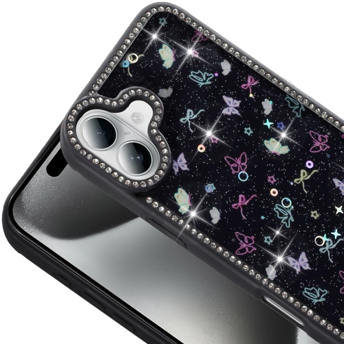 Apple iPhone 16 Plus (6.7) Kılıf Taşlı ve Simli Tasarım Lux Işıltılı Azra Kapak - Pembe