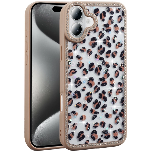 Apple iPhone 16 Plus (6.7) Kılıf Taşlı ve Simli Tasarım Lux Işıltılı Azra Kapak - Gold