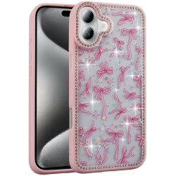 Apple iPhone 16 Plus (6.7) Kılıf Taşlı ve Simli Tasarım Lux Işıltılı Azra Kapak - Pembe