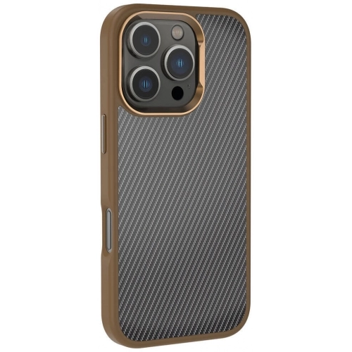 Apple iPhone 16 Pro (6.3) Kılıf Karbon Fiber Görünümlü Parlak Kamera Çerçeveli Venus Kapak - Rose Brown