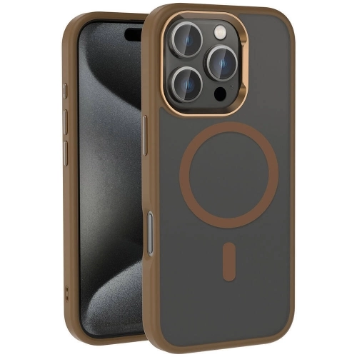 Apple iPhone 16 Pro (6.3)  Kılıf Magsafe Şarj Özellikli Parlak Kamera Çerçeveli Zore Kost Kapak - Rose Brown