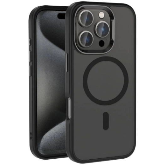 Apple iPhone 16 Pro (6.3)  Kılıf Magsafe Şarj Özellikli Parlak Kamera Çerçeveli Zore Kost Kapak - Siyah