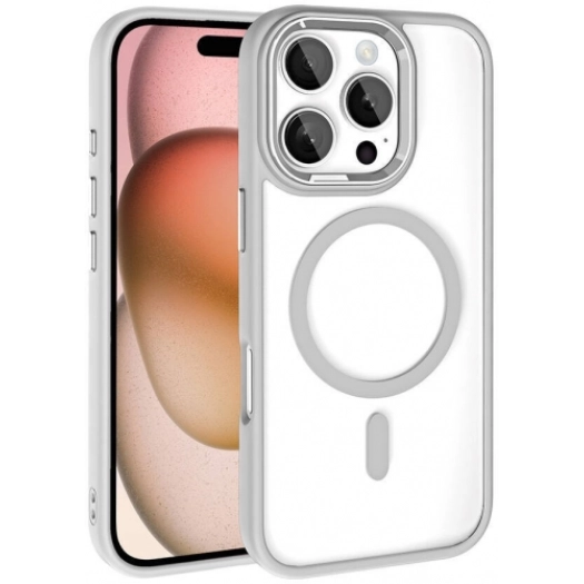 Apple iPhone 16 Pro (6.3) Kılıf Wireless Şarj Özellikli Zore Krom Magsafe Silikon Kapak - Gümüş