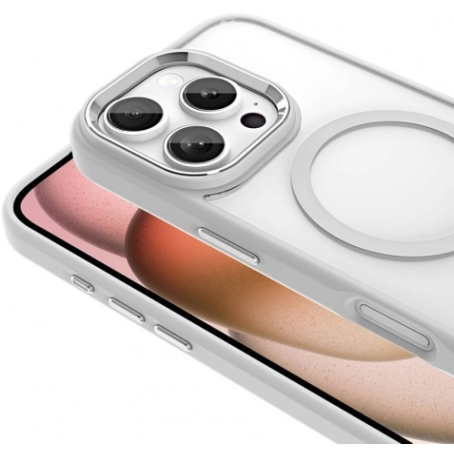 Apple iPhone 16 Pro (6.3) Kılıf Wireless Şarj Özellikli Zore Krom Magsafe Silikon Kapak - Mavi