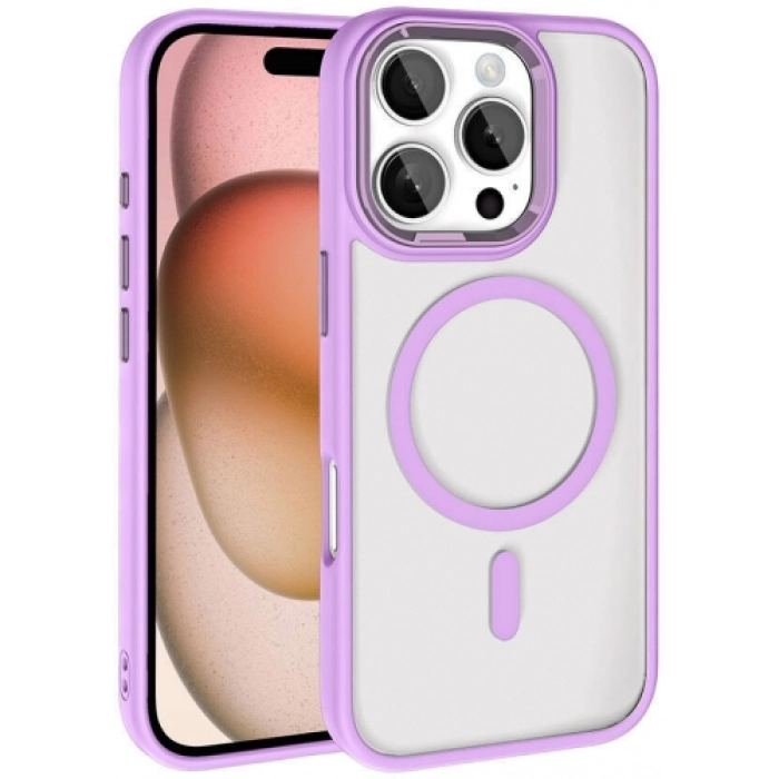 Apple iPhone 16 Pro (6.3) Kılıf Wireless Şarj Özellikli Zore Krom Magsafe Silikon Kapak - Pembe