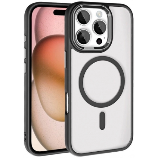 Apple iPhone 16 Pro (6.3) Kılıf Wireless Şarj Özellikli Zore Krom Magsafe Silikon Kapak - Siyah