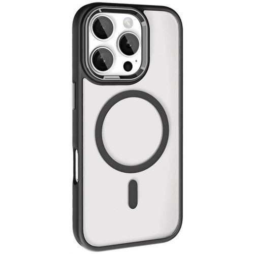 Apple iPhone 16 Pro (6.3) Kılıf Wireless Şarj Özellikli Zore Krom Magsafe Silikon Kapak - Siyah