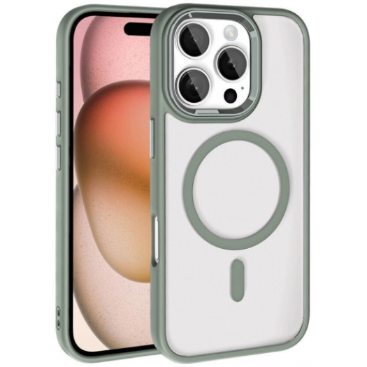 Apple iPhone 16 Pro (6.3) Kılıf Wireless Şarj Özellikli Zore Krom Magsafe Silikon Kapak - Titanyum-Gri