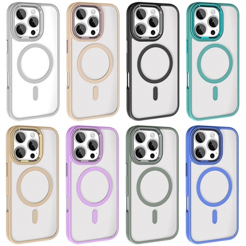 Apple iPhone 16 Pro (6.3) Kılıf Wireless Şarj Özellikli Zore Krom Magsafe Silikon Kapak - Titanyum-Gri