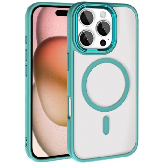 Apple iPhone 16 Pro (6.3) Kılıf Wireless Şarj Özellikli Zore Krom Magsafe Silikon Kapak - Yeşil