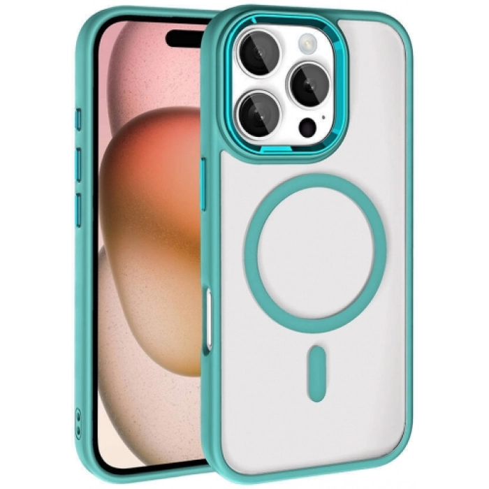 Apple iPhone 16 Pro (6.3) Kılıf Wireless Şarj Özellikli Zore Krom Magsafe Silikon Kapak - Yeşil