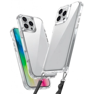 Apple iPhone 16 Pro (6.3) Kılıf Airbagli Takılabilir Askı Aparatlı Esnek Snap Silikon Kapak - Şeffaf