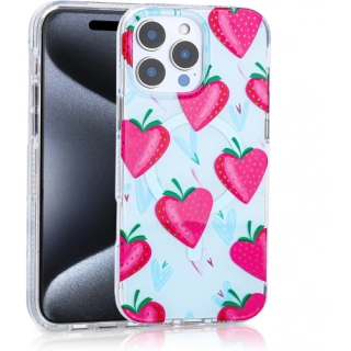 Apple iPhone 16 Pro (6.3) Kılıf Magsafe Kablosuz Şarj Özellikli Desenli Silikon TPU+PC Stilo Kapak - Pembe-Mavi