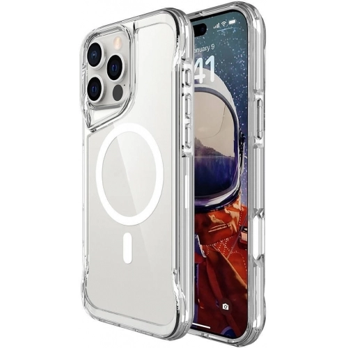 Apple iPhone 16 Pro (6.3) Kılıf MagSafe Özellikli TPU Kenarları Esnek T-Max Kapak - Şeffaf