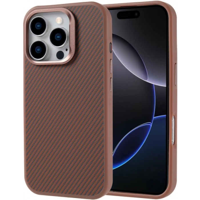 Apple iPhone 16 Pro (6.3) Kılıf Magsafe Şarj Özellikli Karbon Fiber Görünümlü TPU Zore Troy Kapak - Gold