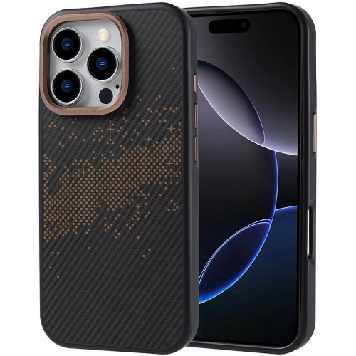 Apple iPhone 16 Pro (6.3) Kılıf Magsafe Şarj Özellikli Karbon Fiber Tasarımlı İnce Vave Kapak - Gold