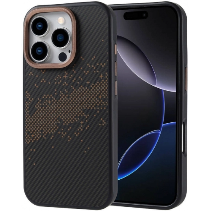 Apple iPhone 16 Pro (6.3) Kılıf Magsafe Şarj Özellikli Karbon Fiber Tasarımlı İnce Vave Kapak - Gold