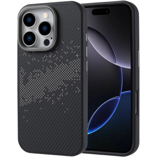 Apple iPhone 16 Pro (6.3) Kılıf Magsafe Şarj Özellikli Karbon Fiber Tasarımlı İnce Vave Kapak - Gri