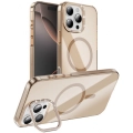 Apple iPhone 16 Pro (6.3) Kılıf Magsafe Şarj Özellikli Lüks Kamera Standlı Estop Kapak - Gold