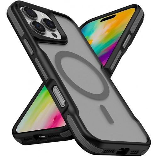 Apple iPhone 16 Pro (6.3) Kılıf Magsafe Şarj Özellikli Renkli Kenar Airbag Şeritli Lamer TPU MagSafe Kapak - Gri