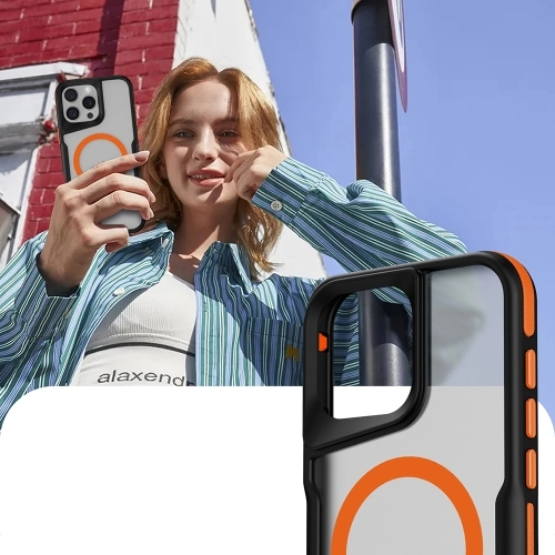 Apple iPhone 16 Pro (6.3) Kılıf Magsafe Şarj Özellikli Renkli Kenar Airbag Şeritli Lamer TPU MagSafe Kapak - Gri