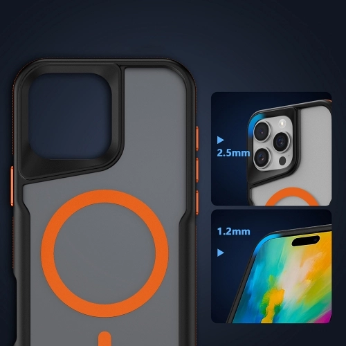 Apple iPhone 16 Pro (6.3) Kılıf Magsafe Şarj Özellikli Renkli Kenar Airbag Şeritli Lamer TPU MagSafe Kapak - Turuncu