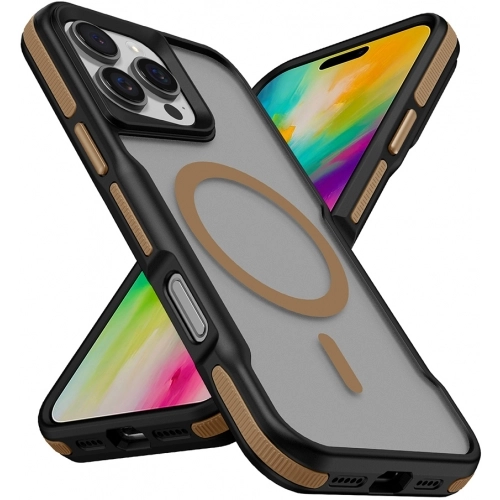 Apple iPhone 16 Pro (6.3) Kılıf Magsafe Şarj Özellikli Renkli Kenar Airbag Şeritli Lamer TPU MagSafe Kapak - Turuncu