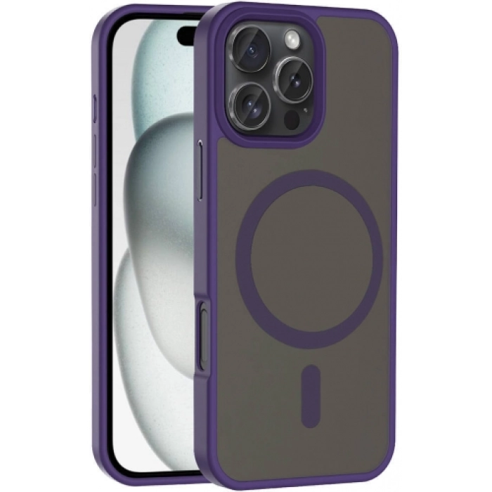 Apple iPhone 16 Pro (6.3) Kılıf Magsafe Şarj Özellikli Renkli Mat Arka Yüzey Sio Kapak - Koyu Mor
