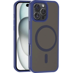 Apple iPhone 16 Pro (6.3) Kılıf Magsafe Şarj Özellikli Renkli Mat Arka Yüzey Sio Kapak - Lacivert