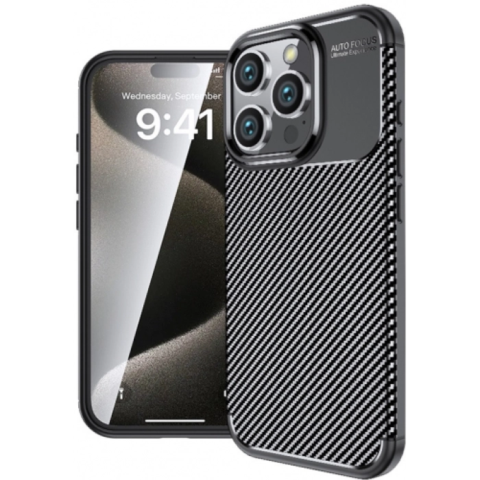 Apple iPhone 16 Pro (6.3) Kılıf Silikon Parmak İzi Bırakmayan Karbon Soft Negro Kapak - Siyah