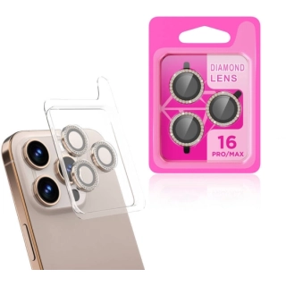 Apple iPhone 16 Pro (6.3) Lens Kamera Koruyucu Taşlı Parmak İzi Bırakmaz CL-06 - Desert Titanyum