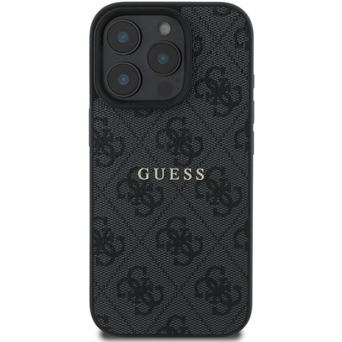 Apple iPhone 16 Pro (6.3) Kılıf Guess Orjinal Lisanslı Magsafe Şarj Özellikli 4G Desenli Yazı Logolu Kapak - Siyah